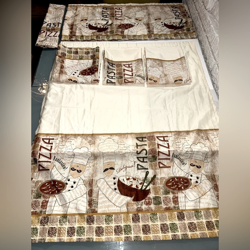 Fun Novelty Curtains Valence Sets Italian Food  
Pizza Pasta Cooking Kitchen new - Picture 5 of 15